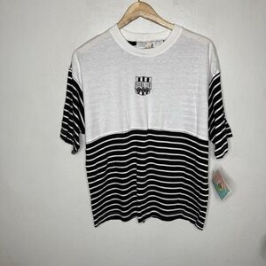 Vintage‎ Hang Ten Black White Stripe T-shirt New Mens Medium 80s 90s Beach Tee